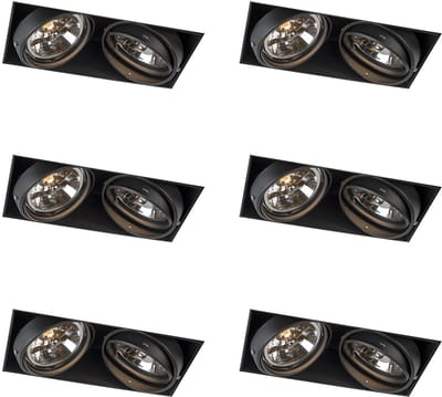 QAZQA Set van 6 Inbouwspot zwart AR111 draai- en kantelbaar trimless 2-lichts - Oneon