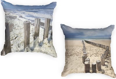 Kussenhoes 45x45 cm Set van 2 Buitenkussens Waterbestendig - Wasbaar - Strand Zee Natuur - Zonder Kussenvulling - Sierkussens - Ulticool - Kussenhoesjes – Buiten Tuinkussens Decoratie Loungeset Tuinset Palletbank Palletkussenset - Blauw Wit