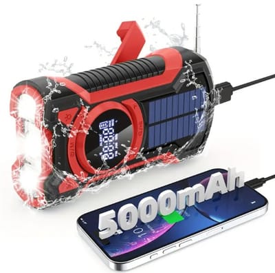 Dutchers® Onverwoestbare Noodradio 5000 mAh - Schok- en valbestendig - Solar Opwindbaar - Opwindbare Radio - Survival - Dynmo en Zonnepaneel - Powerbank - Dynamo Radio - Zaklamp - Noodpakket - Telefoon opladen