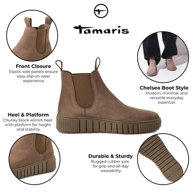 Tamaris Dames Taupe Bruine Leren Chelsea Enkellaarsjes