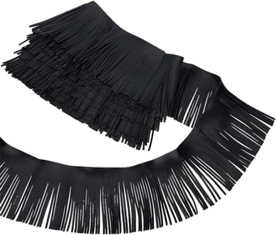 4m PU Leer Pony Trim 100mm Breed Zwart Dubbelzijdig Gestikt Franje voor DIY Kleding, Handtassen en Decoratieve Naaiprojecten