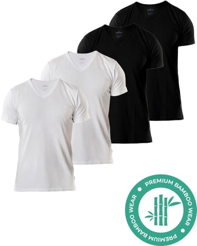 SQQUADD® Bamboe T-Shirt Heren - Regular fit - V-hals - Maat S - 4-pack - Zijdezacht en Ademend - Anti Zweet T-Shirt - Ondershirt Heren - Zwart en Wit