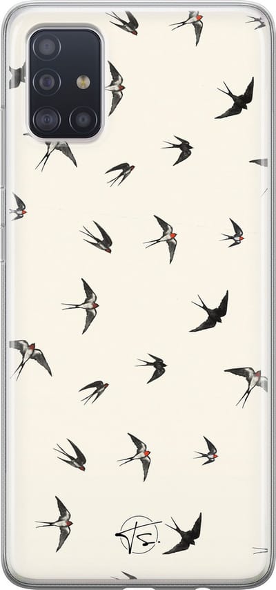 Hoesje geschikt voor Samsung Galaxy A51 - Vogels / Birds - Soft Case - TPU - Print - Beige - Mooie Telefoonhoesjes