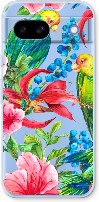 Case Company® - Hoesje geschikt voor Google Pixel 8a hoesje - Papegaaien - Soft Cover Telefoonhoesje - Bescherming aan alle Kanten en Schermrand