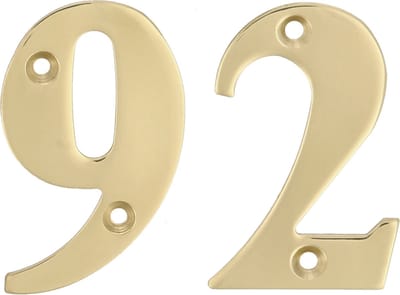 AMIG Huisnummer 92 - massief messing - 10cm - incl. bijpassende schroeven - gepolijst - goudkleur