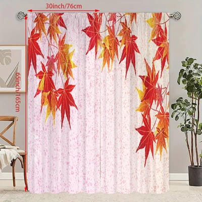 2 STUKS- Herfst Esdoornblad - Bedrukt gordijn - Polyester - Geschikt voor slaapkamer, woonkamer, studeerkamer (aanpasbaar) 23Wx59L(60x150CM)x2 white