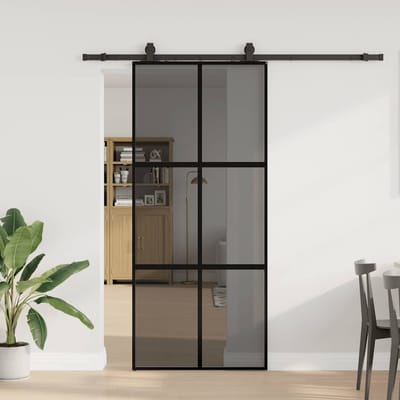 vidaXL - Schuifdeur - met - beslagset - 90x205 - cm - gehard - glas - zwart