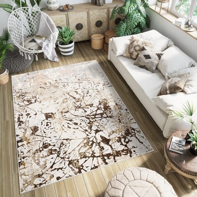 Tapiso Golden Vloerkleed Tapijt Beige Bruin Laagpolig Maat- 140x200