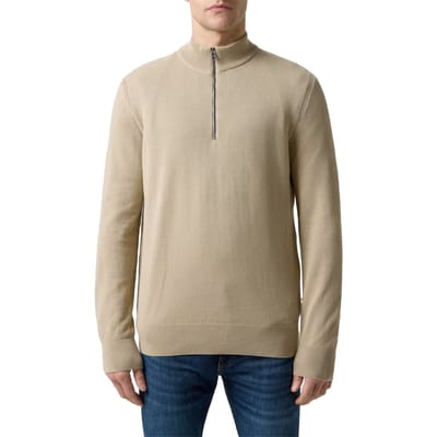 Boss Heren Ebrando-P gebreide trui met halve rits (Licht Beige)