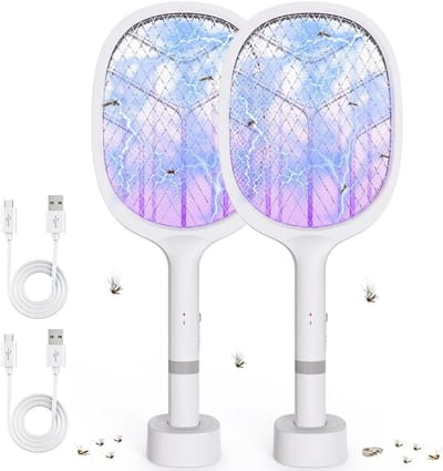Elektrische Vliegenmepper - 4800V Oplaadbare Insectenverdelger met LED Verlichting voor Binnen en Buiten, 2 Stuks