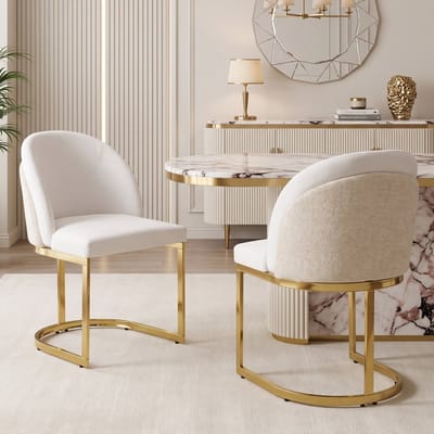 PHOEBE CAT Eetkamerstoel - Set van 2 - Chenille - Metalen poten - Beige + Goud