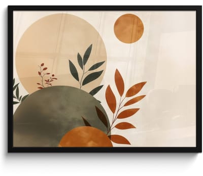 Poster in lijst - Fotolijst 70x50 cm - Posters - Vormen - Rond - Bladeren - Beige - Posterlijst zwart - Decoratie - Wanddecoratie woonkamer - Muurdecoratie slaapkamer