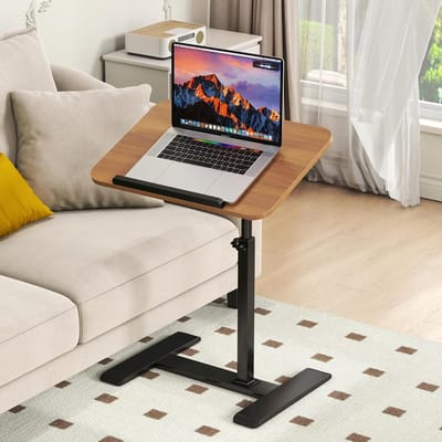 Bijzettafel C-vorm - Laptoptafel Sofa - Werk en Ontspanning - 360 Graden Draaibaar - 45x30x60 cm - Houtkleur