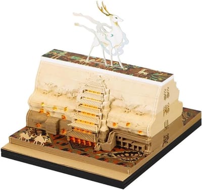 3D Kalender - Papier Snij Kalender - Bureau Decoratie - Boeddha Vorm - 12 x 10 x 6 cm - Geel