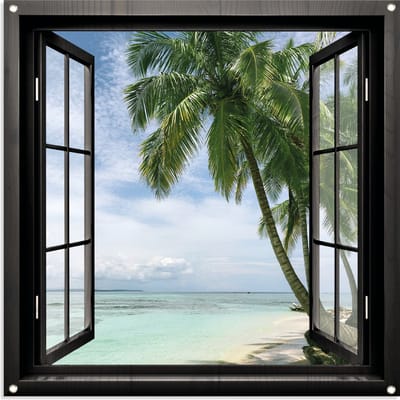 Tuinposter Doorkijk Raam nr4 - Tuindecoratie - 80 x 80 cm - Tuindoek - PosterGuru