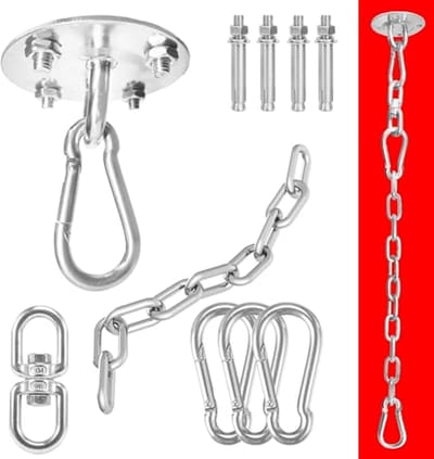 Zware Plafondhaken Set voor Hangstoelen en Hangmatten - 400 kg Capaciteit, Inclusief Karabijnhaken en Verlengketting