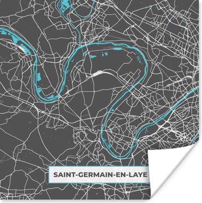 Poster Saint-Germain-en-Laye - Frankrijk - Kaart - Stadkaart - Plattegrond - 100x100 cm XXL - Stadskaart