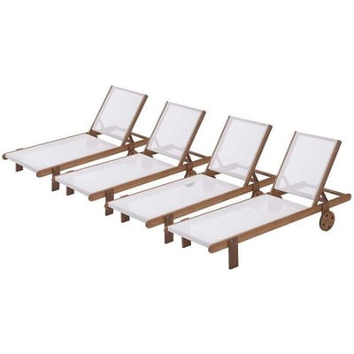 Habitat et jardin Ligbed houten ligstoel hardhout "Saïgon" - Maple - Ecru - Set 4 stuks