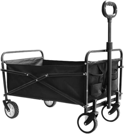 Opvouwbare Transportwagen - Tuingrondkar Strandkar - Outdoor Transport - Afneembare Stof - 60kg Draagvermogen - Zwart