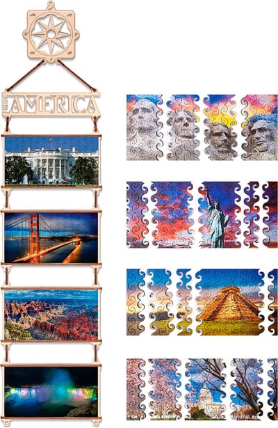 Eco Wood Art Houten Legpuzzel Set Noord Amerika - Dubbelzijdige Puzzels - Wanddecoratie