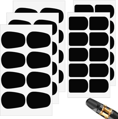 Mondstukplakkers Saxofoon - Mondstukpatches - Zelfklevende Mondstuk Kussen - Mondstukkussen voor saxofoon en klarinet -44 stuks Alt/Tenor Saxofoon Sax Mondstuk Patches Pads Kussens - Voor beginners muzikanten saxofoons en klarinetten - Zwart - 0.5mm