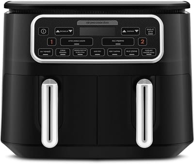 Heteluchtfriteuse - Airfryer XL - Gezond Koken - Dubbele Lade Technologie - 8 Liter Capaciteit - Zwart Chroom