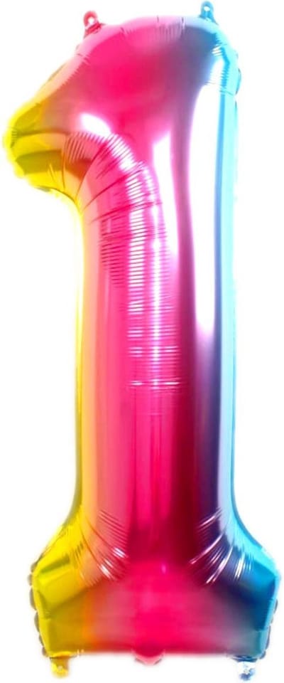 Ballon Cijfer 1 Jaar Regenboog Verjaardag Versiering Cijfer Helium Ballonnen Gekleurde Feest Versiering 86 Cm Met Rietje