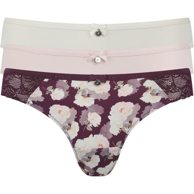 Ted Baker Pixie 3pk Print And Plain Brief Berry Floral / Whisper White Größe: M | Unterhosen Outlet | Damen | Weiß