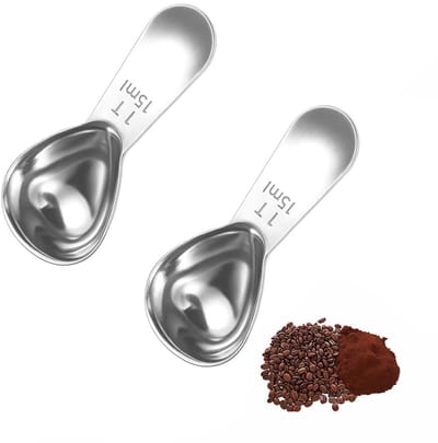 2-stuks koffielepelverpakking -Koffielepel van roestvrij staal -15 ml koffielepel -Maatlepel met korte steel -lepel maatlepel -Geschikt voor het malen van koffie, theebladeren, eiwitpoeder, suiker en havermout -zilver