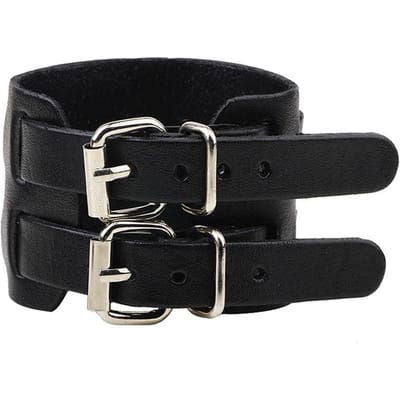 Bracelet Punk Unisexe Large en Cuir Véritable à Double Boucle Homme Femme Bracelet Wrap Nouvelle Mode Bijoux black