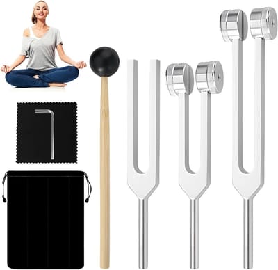 Set van Tuning Forks voor Neurologie en Healing met Kleine Hamer - Geluidstherapie, Chakra Therapie en Stressvermindering (128 Hz, 256 Hz, 512 Hz)