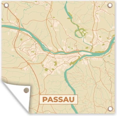 Tuin poster Passau - Kaart - Stadskaart - Vintage - Plattegrond - 200x200 cm - Tuindoek