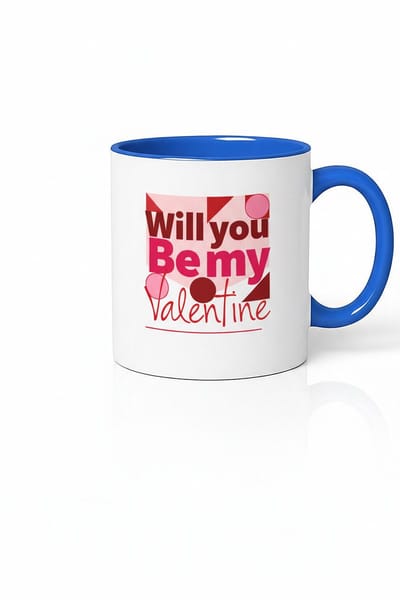 Valentijn Mok 'Will You Be My Valentine' met Blauw Handvat - Romantisch Cadeau