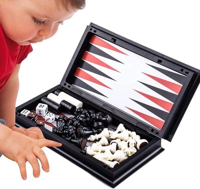 Reis Schaken - Magnetisch Schaakspel - Logisch Denken Ontwikkelen - Inclusief Dammen Kaas - Compact Opvouwbaar - Zwart Wit