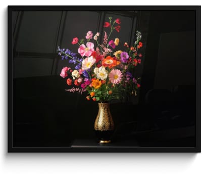 Poster in lijst - Fotolijst 70x50 cm - Posters - Kleurrijk - Boeket - Vaas - Goud - Posterlijst zwart - Decoratie - Wanddecoratie woonkamer - Muurdecoratie slaapkamer