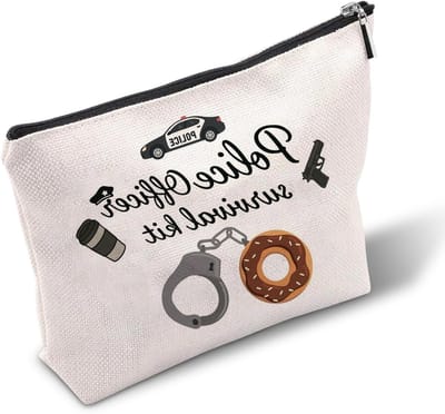 Cosmetica Tas voor Politieagenten, Jute Tas van Natuurlijk Jute, Perfect als Cadeau voor Afstuderen of Pensionering, Inclusief Survival Kit en Make-up Accessoires