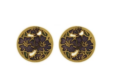 Behave - Ronde oorsteker paarse bloemen - Goudkleur - Modeaccessoire