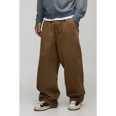 Tall Wide Fit Half & Half Waistband Washed Twill Trouser | Tobacco | Size Small