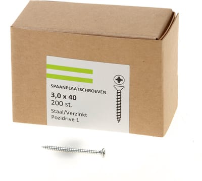 Hoenderdaal Spaanplaatschroef verzinkt platverzonken kop PZ1 voldraad 3.0X40 (per 200 stuks)