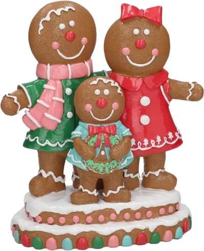 Viv! Christmas Kerstbeeld - Gingerbread Familie - roze rood blauw groen - 26cm