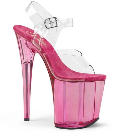Pleaser - FLAMINGO-808T Sandaal met enkelband, Paaldans schoenen - Paaldans schoenen - 37 Shoes - Roze/Transparant