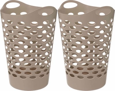 5Five Flexibele wasmand/opbergmand - 2x - rond - beige - 60 liter - D41 x H66 cm