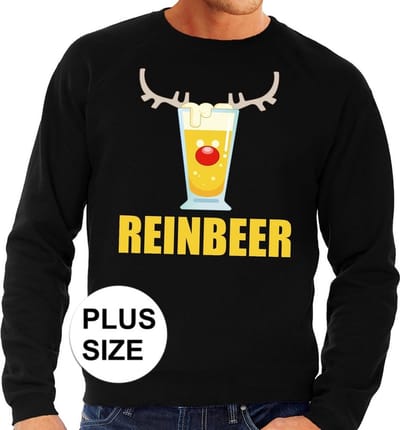 Grote maten foute kersttrui / sweater met bierglas Reinbeer zwart voor heren - Kersttruien XXXL