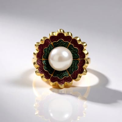 Cavill - Zilveren ring met witte zoetwaterkweekparel - 925 Sterling zilver verguld - Elegante bloemmotief ring - Ronde parel 8 mm - Dames sieraden