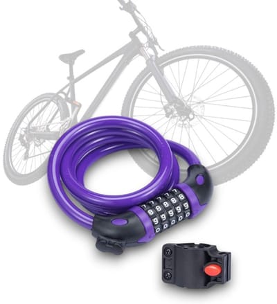 Fietsslot - 1,2 meter lange fietskabel, hoogbeveiligd vijfcijferig cijferslot met instelbaar spiraalontwerp, robuuste antidiefstal staalkabel - met montagebeugel - cijferslotdiameter 3 cm