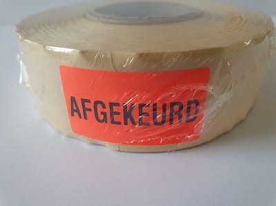Sticker met "Afgekeurd" erop - Formaat: 40 x 20 mm - Materiaal: rood radiant