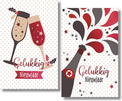 MGPcards - 2 doosjes à 10 Luxe dubbele wenskaarten - Kerst/Nieuwjaar - Foliebewerking - Witte envelop - 10.5 x 16 cm - 2 Motieven per doosje