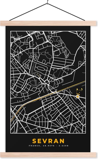 Posterhanger incl. Poster 40x60 cm - Schoolplaat - Stadskaart - Frankrijk - Plattegrond - Kaart - Sevran - Textielposter - Blanke latten - Stadskaart