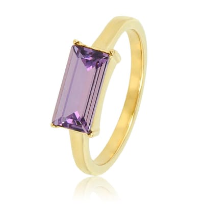 My Bendel - Ring Goudkleurig met 10mm Paarse Glassteen - Ring Goudkleurig met Paarse Glassteen - Stainless Steel - 14K Goldplating - met Luxe Cadeauverpakking | Sieraden Voor Dames | Maat 16.00 Mm / Maat 50