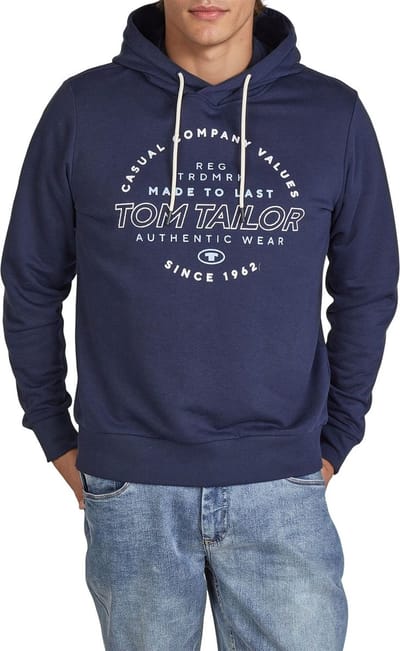 Tom Tailor Heren trui Printed Hoodie regular fit Blauw XXL Volwassenen hoodie / capuchon trui